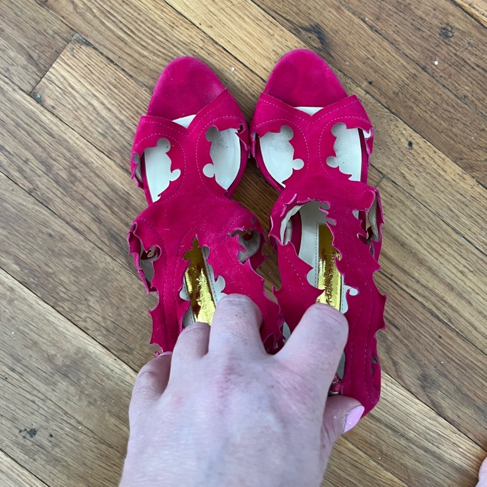Rupert Sanderson pink suede stilletto sandal